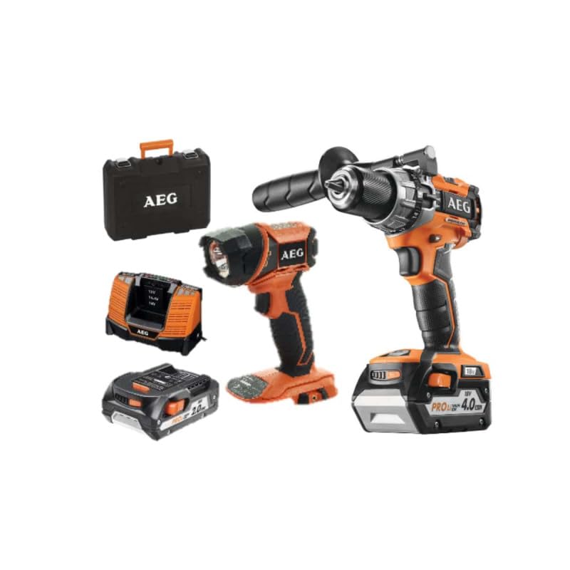  AEG, trapano a percussione compatto, 18 V, Brushless – 2 batterie 2,0 Ah – 1 caricatore – 1 lampada 18 V – BSB18C2BL-X02CKIT2
