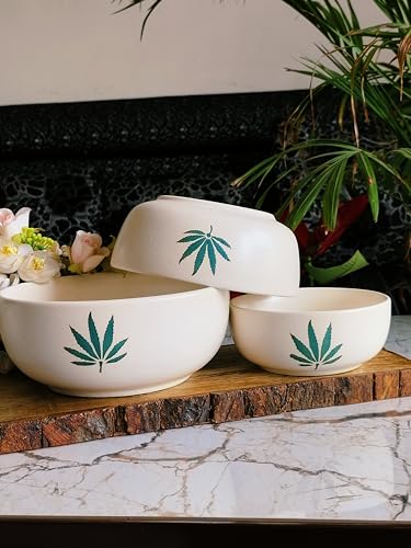 Image of Niyara Stoneware Handmade Ceramic Stylish Premium Serving Bowls /Salad Tray Microwave Dishwasher Safe (Hemp Design)