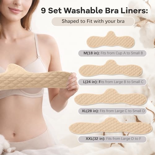 Image of Boyiee 9 Pcs Bra Liners for Sweat, Reusable Washable Under Breast Sweat Pads, 50% Cotton & 50% Polyester Fiber