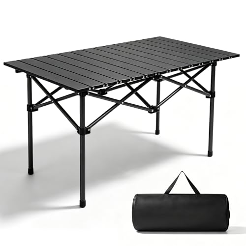 Peelanmall Campingtisch faltbar 96x54cm, Klapptisch Outdoor mit aufrollbarer Tischplatte, Tragbar Falttisch bis 100kg belastbar, Stahlrahmen mit Tragetasche für Camping, Grill, Garten & Picknick