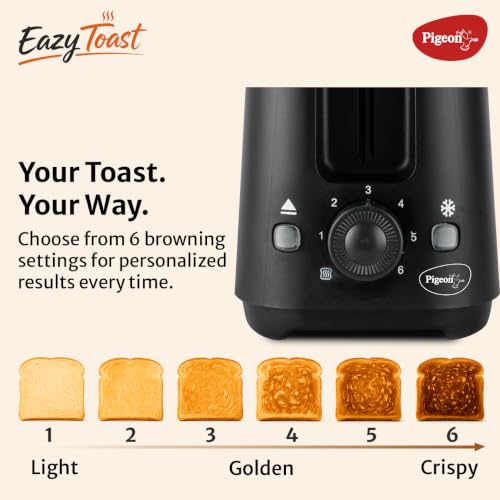 Image of Pigeon Eazy Toast 2 Slice Pop Up Toaster, Wide Slot & Compact, Black