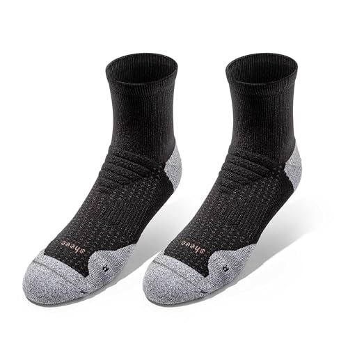 SHEEC Men's Cushioned Athletic Socks – Arch Support, Anti-Blister & Moisture-Wicking – Quarter Crew Socks for Running, Hiking, Workouts & All-Day Comfort – Breathable & Durable Black Large - 2 Pairs