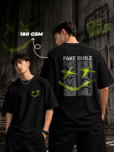 Image of fanideaz Mens Oversized Printed Half Sleeve Branded Cotton T-Shirt for Mens || Back Printed t Shirts for Men || Oversized t Shirts for Men