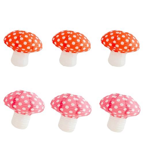 Image of 6 Pcs Large 12 Inch Mushroom Paper Lanterns, 3D Hanging Ceiling Decor