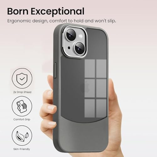 Image of KARWAN️Fusion Edge Leather Transparent Mobile Back Case | Slim Fit | Anti-Fingerprint| Scratch-Resistant | Premium Grip | Shockproof case | Back Cover foriPhone 15 - Grey