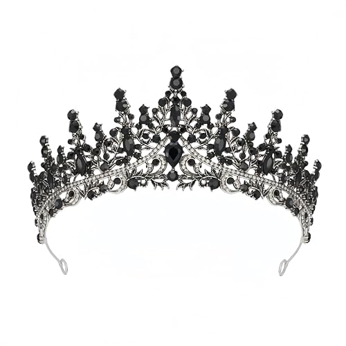 Heanvmyss Kristallkrone Tiara Hochzeit Braut Kristall Tiara Barock Krone Krone Damen Strass Queen Crowns Tiaras Kronen Stirnband für Abschlussbälle Festumzüge Geburtstagsfeiern (Schwarz)