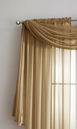 Asatex Long Length 56" (W) X 216" (L) Gold Color Sheer Window Scarf. Voile Window Treatments Are Perfect As Valance Scarves, Canopy Bed Scarf Or Wedding Decoration. Ama 56" X 216" Gold #TOP1
