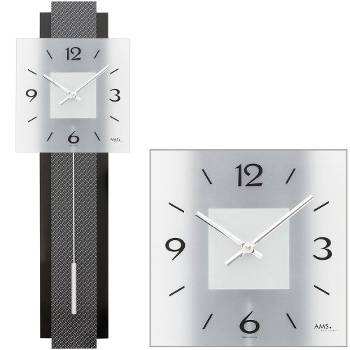 AMS Wanduhr Quarz Mit Pendel – Holzrückwand & Mineralglas, Klassisches Design Für Wohnzimmer & Flur