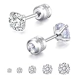 5 Pairs Stud Earrings Set,Hypoallergenic Double Round Cubic Zirconia Stainless Steel CZ Earrings...