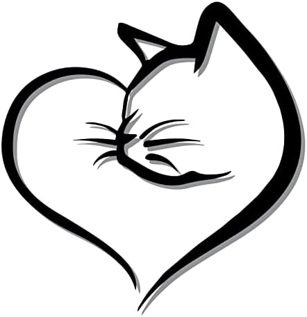 Cat Heart Animal Lovers Decal Bumper Sticker - Sticker Bomb Vinyl Decal for Car Truck, Computer, Anywhere! Premium 6 Year Outdoor Vinyl (Black, 1)