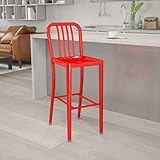 Flash Furniture Commercial Grade 30' High Red Metal Indoor-Outdoor Barstool with Vertical Slat Back