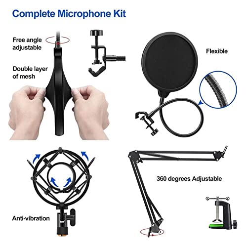 Microphone USB 192KHZ/24BIT à condensateur avec trépied de table stable