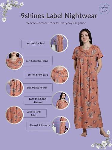 Image of 9shines Label Premium Alpine Maxi Designer Nighty | Floral Print Maxi for Women | Night wear for Women | | Full Length Night Gown for Women | Night Dress for Women Stylish (2467)