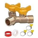 Mxfans Dual Shut-Off Controls Valve Y Connector Brass 3-Way Metal Splitter Valve