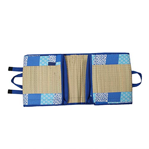 Image of CRAFT OF INDIA - Foldable korai Grass chatai 3X6 ft, Blue Cotton New with 15MM Soft Foam Hand Made (Blue Cotton New)