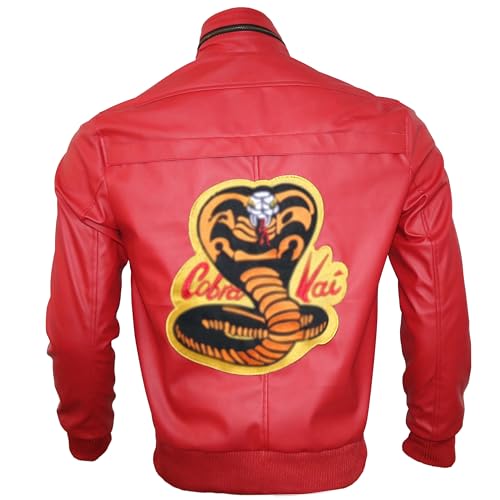 Cai Karate Kid Kobra Jacket -Johnny Lawrence Red Halloween Faux Leather Bomber Jacket For Men4