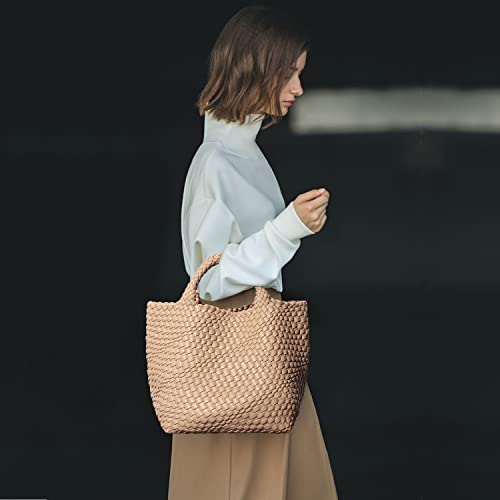 Dyalsa Woven Purses For Women,2Pcs Woven Tote Bag, Vegan Leather Handbag Large Summer Beach Bag And Purse Handmade Hobo Bag (Apricot) #TOP6