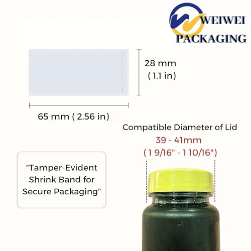 Image of Weiwei - 500 PCS, 65 x 28 mm, Clear Perforated Tamper Evident Cap Seals - Fits 1.54 inch-1.61 inch (39-41 mm) Lid Diameter