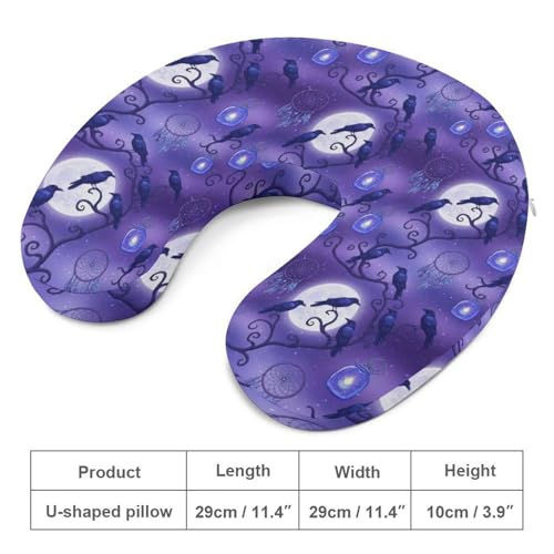 Image of Unisex Travel Neck Pillow Memory Foam U Shaped Cushion Dream Catchers and Raven, Washable Cover for Men Women Airplane Car Home Rest