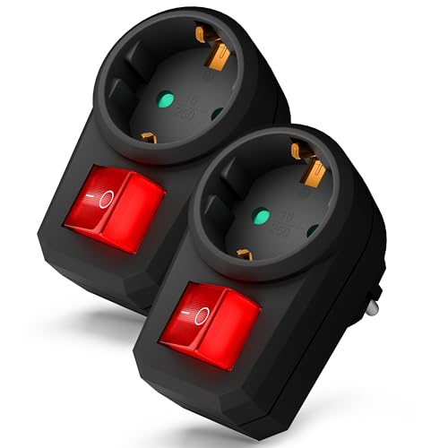 feletec schaltbare Steckdose mit Schalter, Steckdosenschalter 2-polig, Schaltsteckdose mit Kindersicherung, 2 Stück