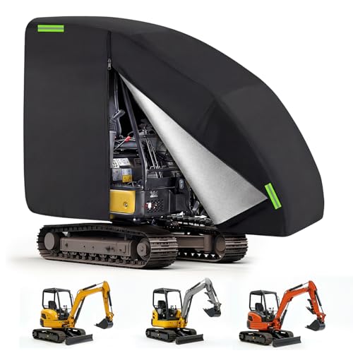 Minibagger Abdeckung 210D Baggerabdeckung für Minibagger 800-1600kg, Bagger Schutzhülle mit Reflektierendem Streifen, Wasserdicht Atmungsaktive Baggerplane Gegen Regen, Schnee, Wind, UV-Schutz