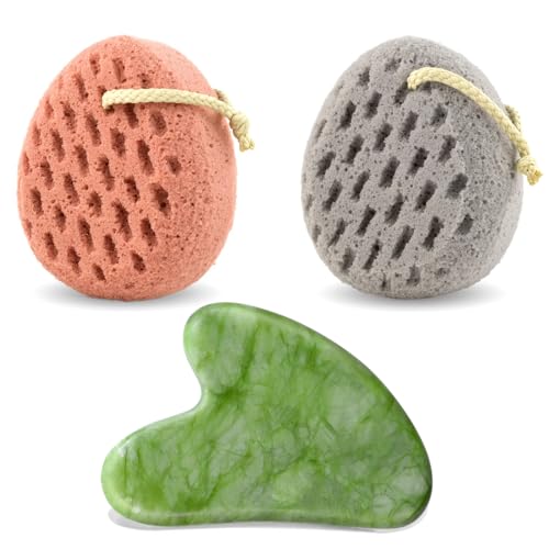 BAIMEI Bath Sponge, Sponge Loofah Body Scrubber & Xiuyan Gua Sha for Body Massage