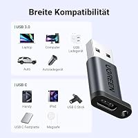 UGREEN USB 3.0 auf USB C Adapter 10Gbps, USB Adapter Max 18W (Schwarz) – Ansicht 3