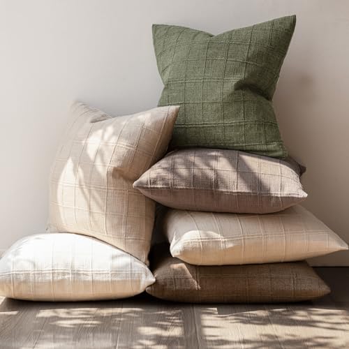 Image of Foindtower Set of 1 Decorative Linen Check Throw Pillow Cover Neutral Farmhouse Lumbar Cushion Cover Modern Boho Home Decor for Sofa Chair Couch Bedroom Living Room Outdoor,12x20 Inch,Sage Green