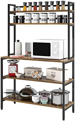 HITHOS Industrial 5-Tier Kitchen Bakers Rack with Hutch, Microwave Oven Stand with Shelves, Kitchen Hutch with Storage, Coffee Bar for Living Room, Utility Storage Shelf for Home Office, Rustic Brown