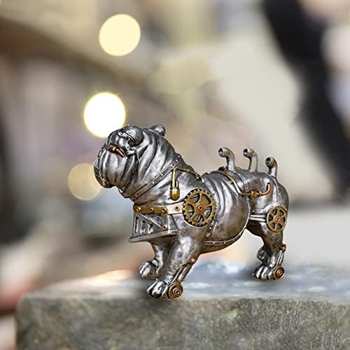 Bluecoolly Mechanical Punk Dog Gothic Steampunk Standing British Bulldog Dog Ornament Industrial Silver Resin Gothic Steampunk Standing British Bulldog18cm