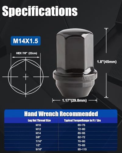 GAsupply M14x1.5 Lug Nuts 24pcs, Fit for Silverado 1500, for Ram 1500 2500, for Grand Cherokee, 14x1.5 OEM Factory Style Wheel Lug Nut, 1.8" 45mm Length, 7/8" 22mm Hex, Closed End Large Acorn Seat - Thumbnail 2