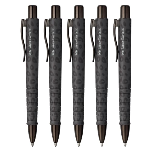 Faber-Castell 205286 - Stylo à bille Poly Ball Leo Urban Jungle noir, 5 pièces, avec recharge XB remplaçable, indélébile