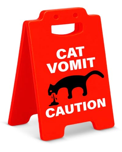 Funny Cat Vomit Caution Sign, Humor Desk Decor for Cat