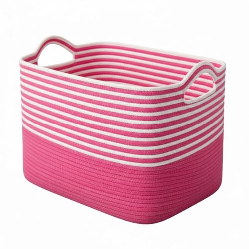 Image of Large Storage Basket, Woven Blanket Basket, Toy Basket with Handle, Laundry Hamper for Living Room, Nursery, Bedroom- 20x15x12 (LXWXH) (pink mix)