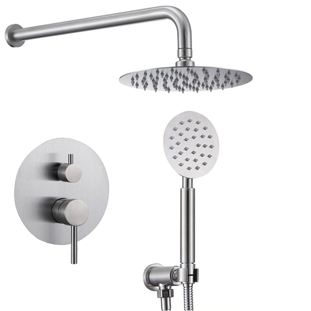 Mitigeur de bain haut de gamme avec pommeau de douche rond brossé 20cm