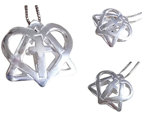 Star of David With Cross Necklace, 3D Heart Shaped Messianic 925 Silver Pendant, Jewish Christian Interfaith jewelry