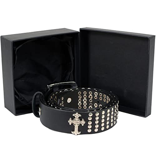 Milwaukee Leather MP7101 Men's Cross and Stud Black Genuine Leather Biker Belt with Interchangeable Buckle4