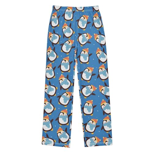 Lovely Penguin with Scarf Boys Long Pants Soft Trousers Elastic Waist Kids Lounge Bottoms with Pockets S-XL