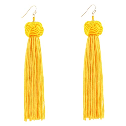 Sanfiyya Dangle -String -Ohrring, Faden Quastenohrringe Set, Lange Fransen -Drop -Ohrringe, Kugelschuh Post Dangle String Retro Quaste Ohrring für Frauen gelbe Stolpe Post Quastel Ohrringe Cover