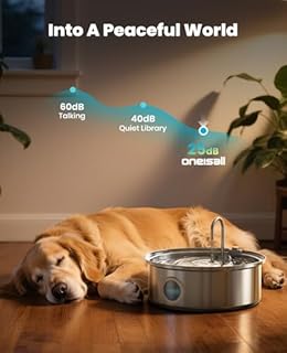 oneisall Dog Water Fountain, 7L/230oz/1.8G Quiet Dog Fountain Water Bowl, Stainless Steel Dog Water Fountain with Visual Water Level&Triple Filtration for Large Medium Small Breed Dogs Pets