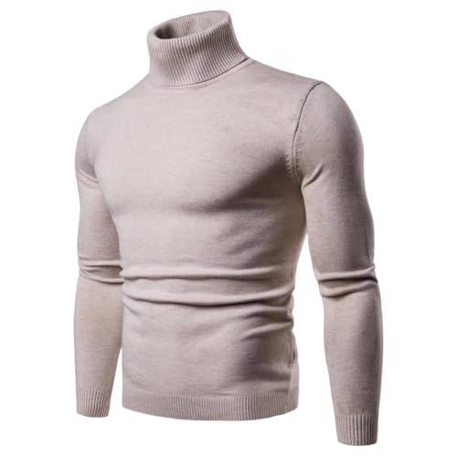 Men's Pullover Sweaters Casual Slim Fit Warm High Collar Solid Knitted Sweater