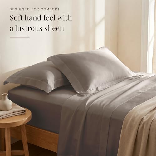 Image of Huesland Premium 100% Pure Cotton Luxe Soft Touch 300 Thread Count Bedsheet for Double Bed King Size with 2 Pillow Covers | Perfect Greige | 108 x 108 inches