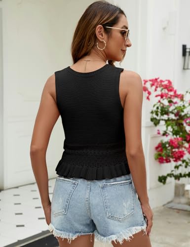 Image of VIMPUNEC Womens Crochet Crop Tank Tops Sleeveless Knit Sweater Vest Ruffle Hem Summer Top
