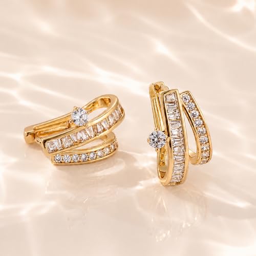 Gold Huggie Earrings for Women 18K Gold Plated Triple Huggie Hoop Earrings Hypoallergenic Lightweight Wedding Earring for Bride Bridesmaid Trendy Jewelry Gift by VOMIOK - Used condition - Image 7