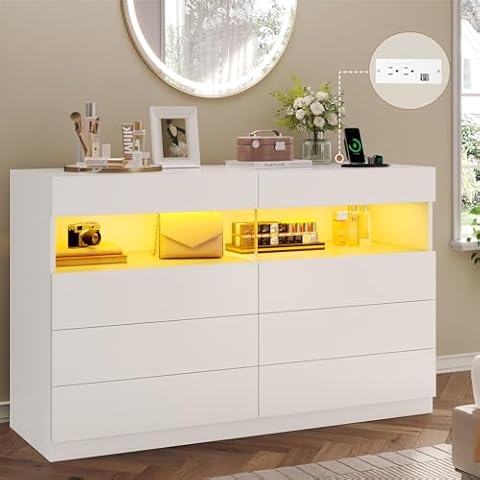 HAUOMS 8 Drawer Dresser with LED Cover