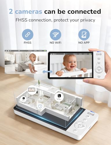 GHB 5-Inch Baby Monitor with Camera and Night Vision, IPS Screen, 2-Way Audio, Temperature Sensor, Digital Zoom, Lullabies, Feeding Reminder, VOX Mode - Image 8