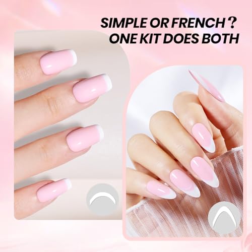 Image of Beetles French Tip Gel Polish Set with White Pink Polish and Stickers | 15ML Full Size White Pink Gel Polish with 2 French Nail Art Sticker Sheets for DIY Manicures