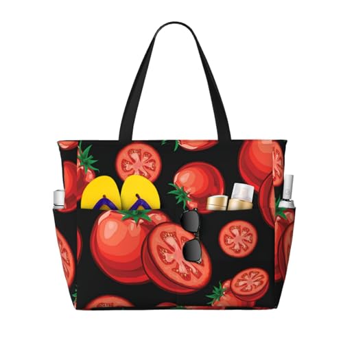 Sac de plage pour femme à motif tomates : grand sac à bandoulière