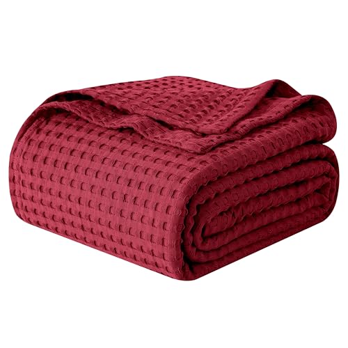 Image of Elegant Comfort Premium 100% Cotton Waffle Blanket - Lightweight Breathable Waffle Weave Bed Blanket - Soft and Warm All Season Blanket for Couch, Sofa and Bed, TwinXL Size 68x90 Inches, Burgundy