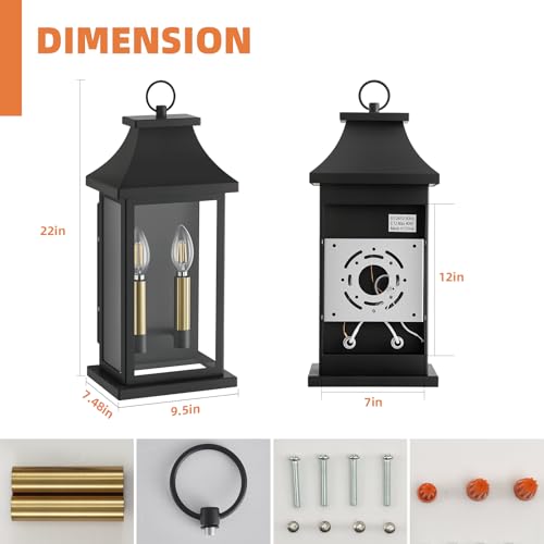 Image of 22'' Large Outdoor Light Fixture, 1 Pack Modern Black Exterior Wall Lantern